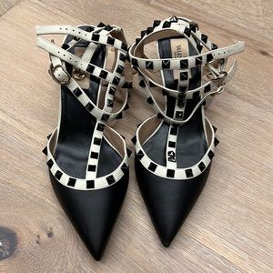 Rockstud Caged 65 Leather Ankle Strap Pump In Black Leather